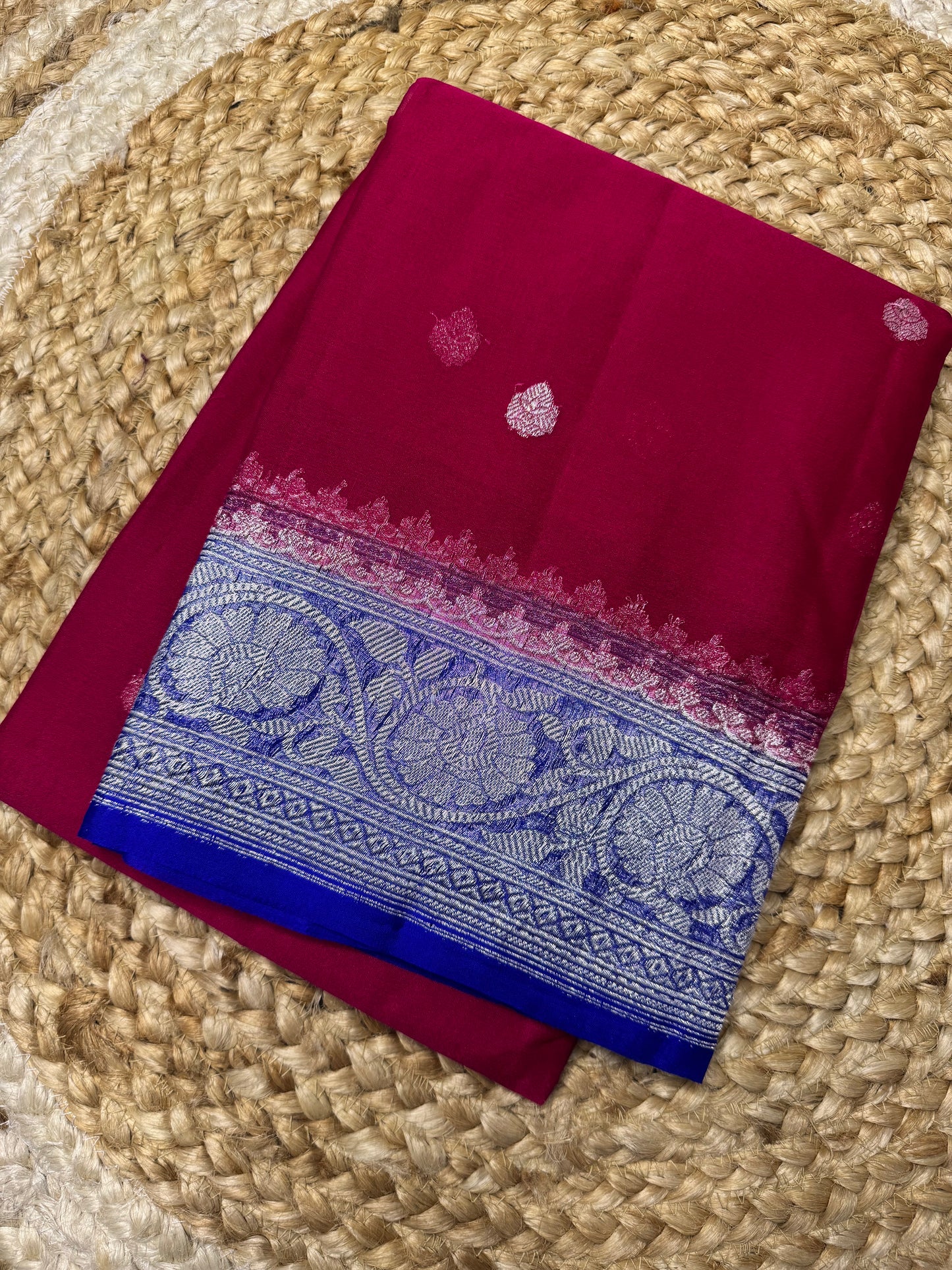 Pink with Blue Khadi Banaras Pure Chiffon Saree