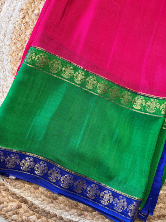 Rani Pink Pure Viscose Saree Gandaberunda Border