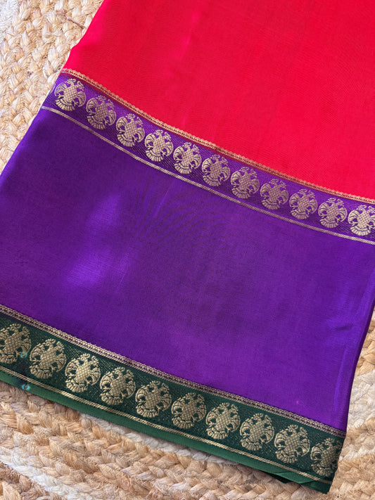 Red Pure Viscose Saree Gandaberunda Border