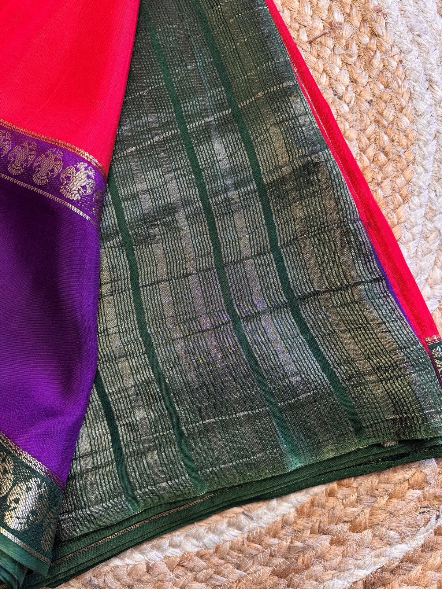 Red Pure Viscose Saree Gandaberunda Border