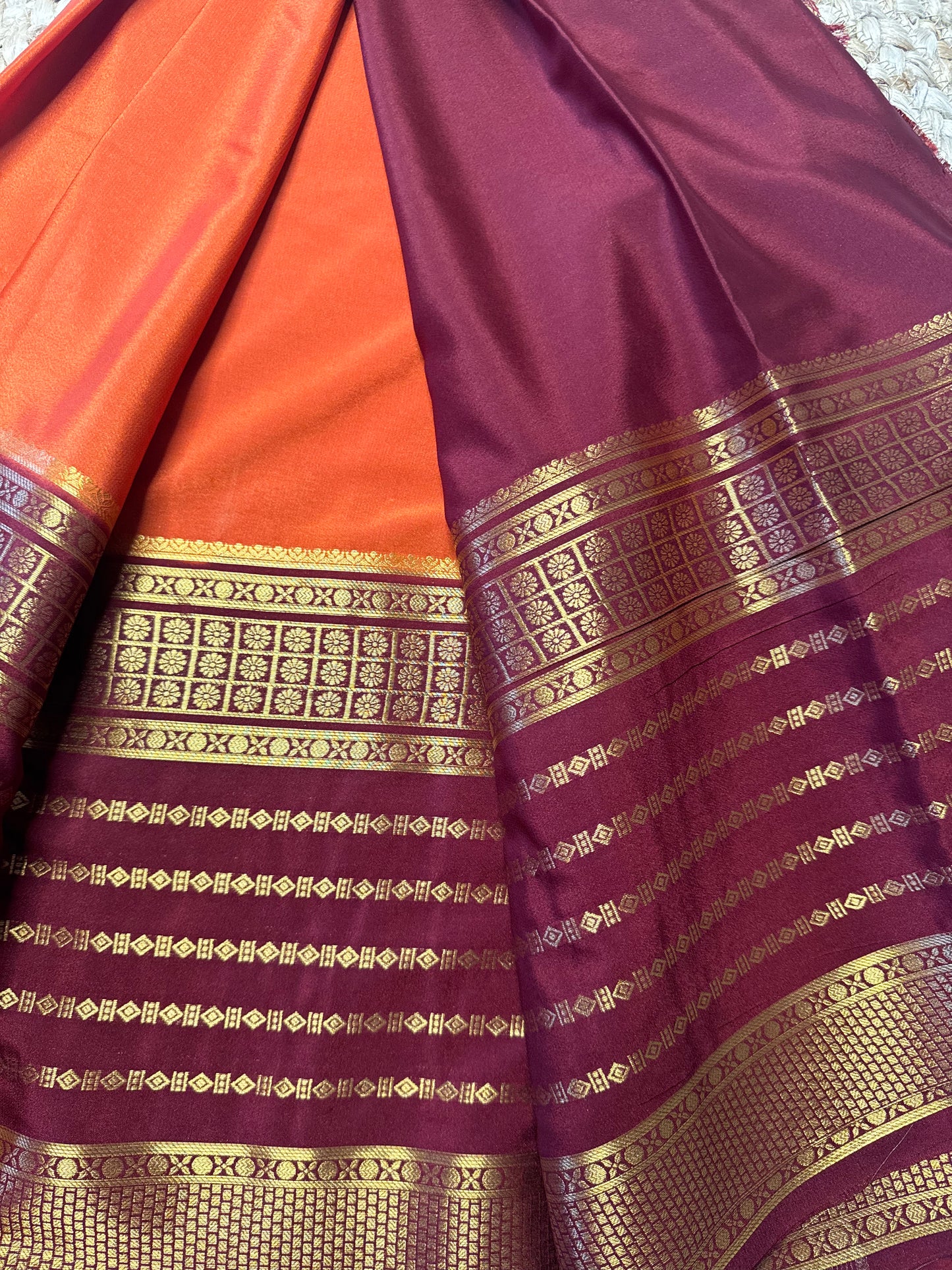 Rust Orange Semi Crepe Mysore Silk