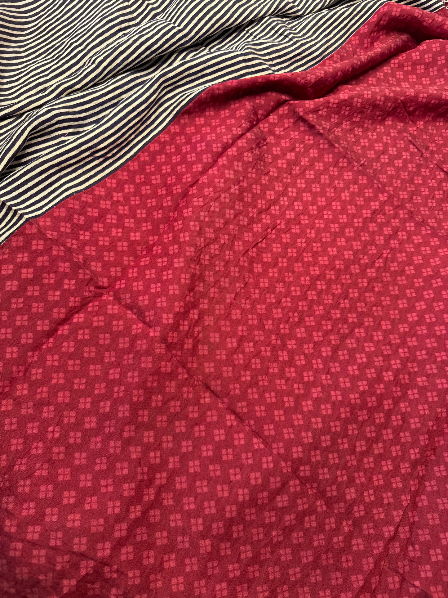 Blue Striped Pure Cotton with Ajrak Print