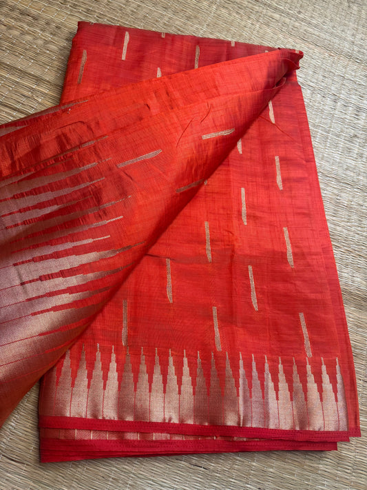 Orange Soft Raw Silk in Temple Border