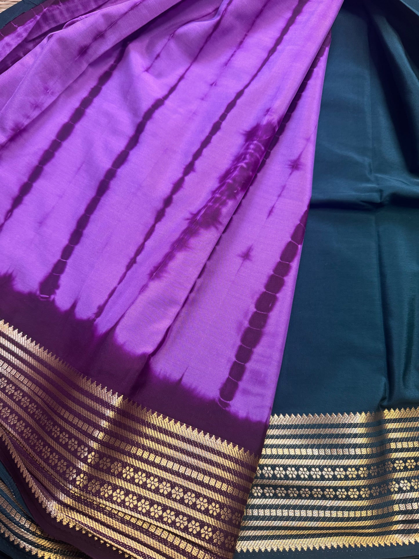 Bottle Green Semi Mysore Crepe Silk (Shibori Pattern Blouse)