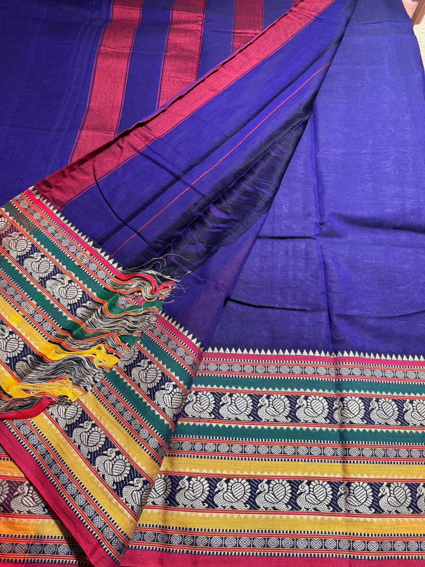 Blue Dual Peacock Pure Cotton Saree