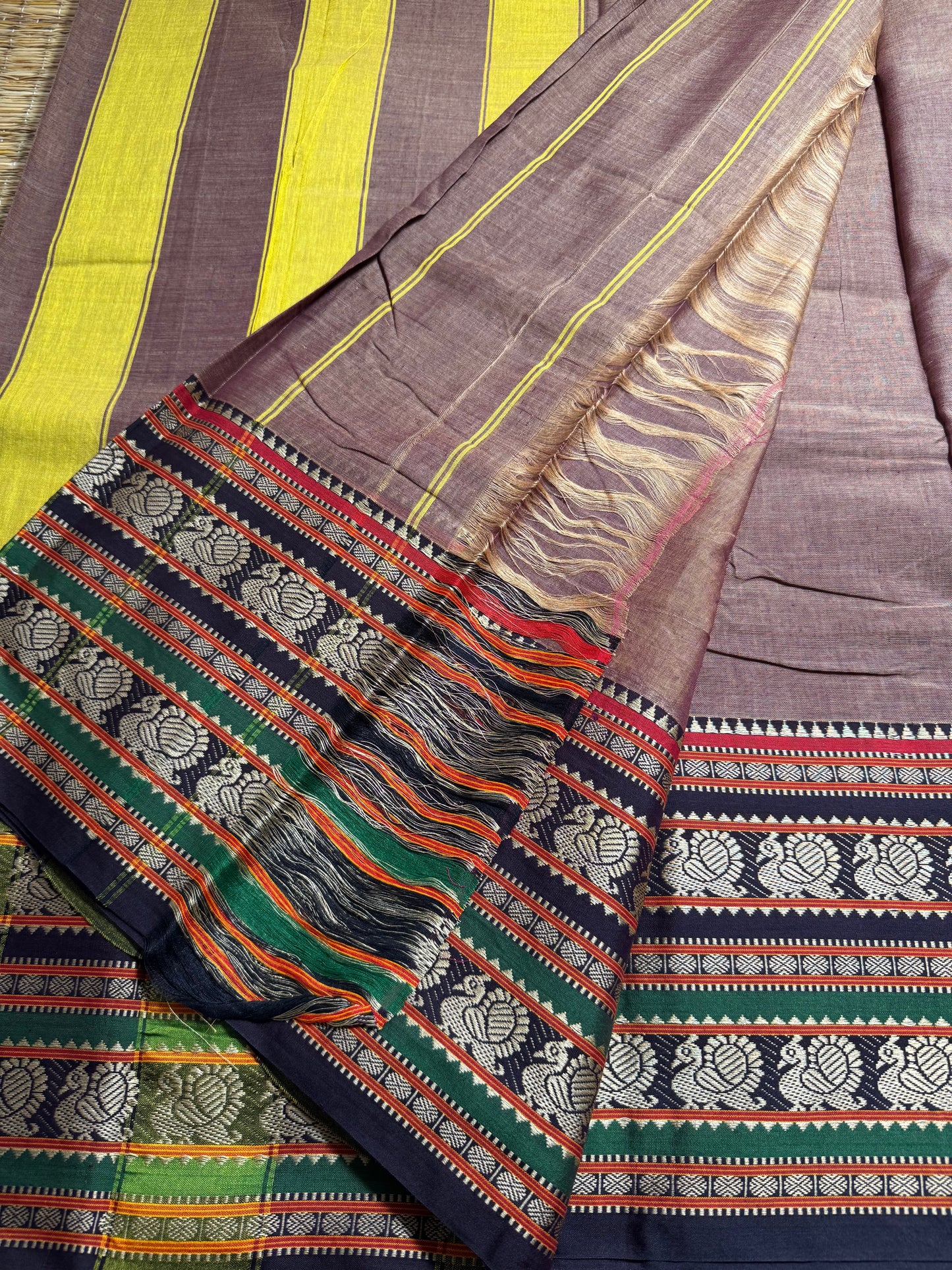 Light Brown Dual Peacock Pure Cotton Saree