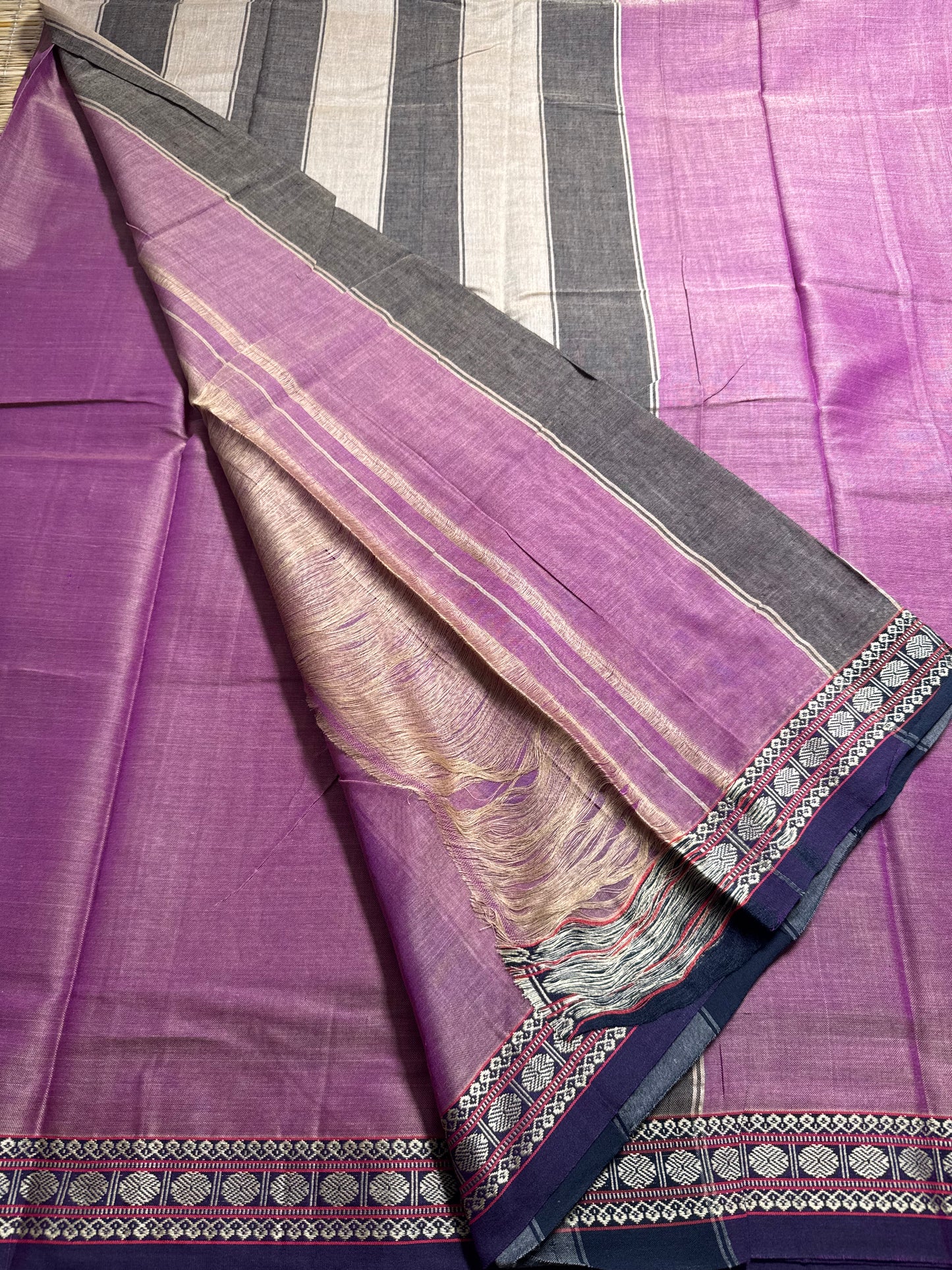 Baby Pink Pure Cotton Saree (Small border)