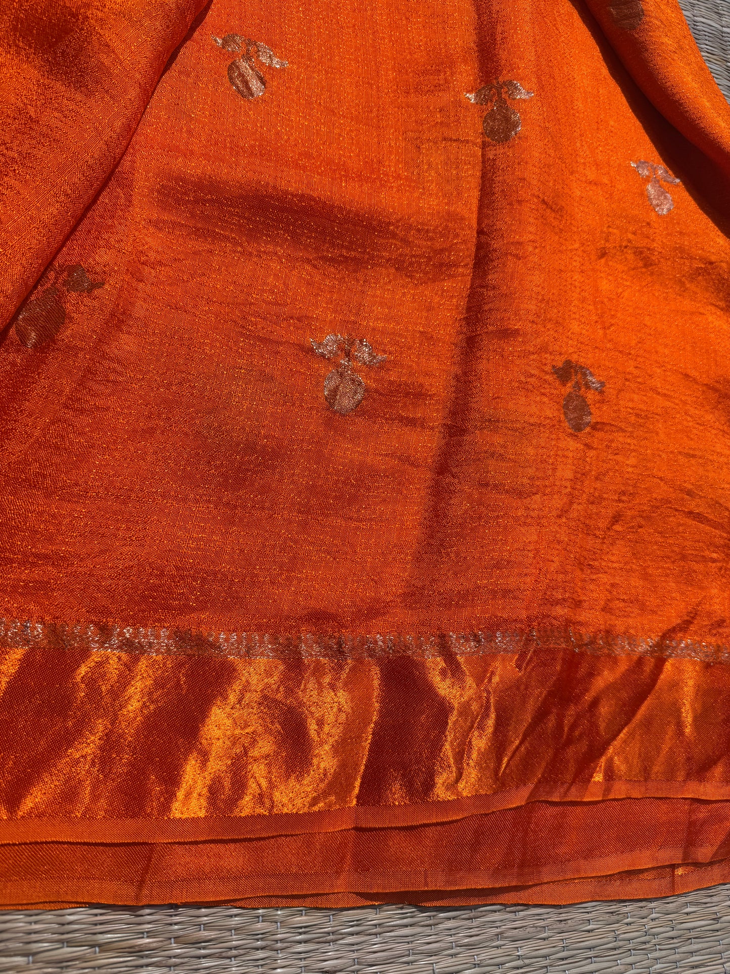 Bright Orange Jute Viscose Saree
