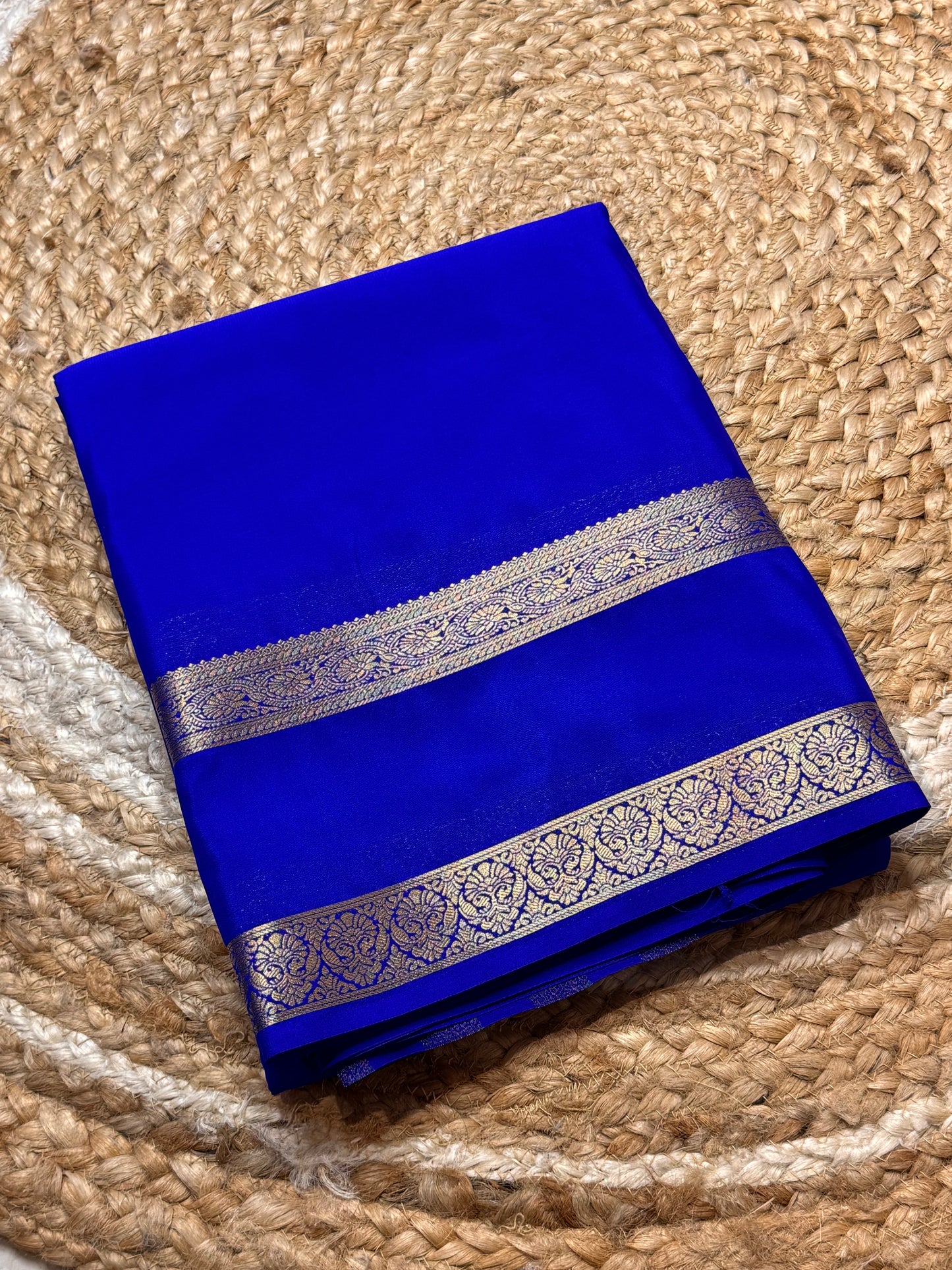 Semi Mysore Crepe Silk (Blue colour - Bentex Border)