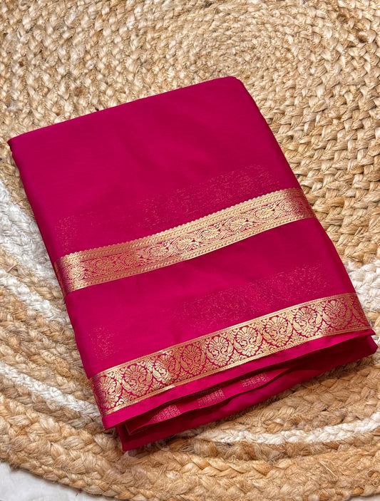 Semi Mysore Crepe Silk (Rani Pink Bentex Border)