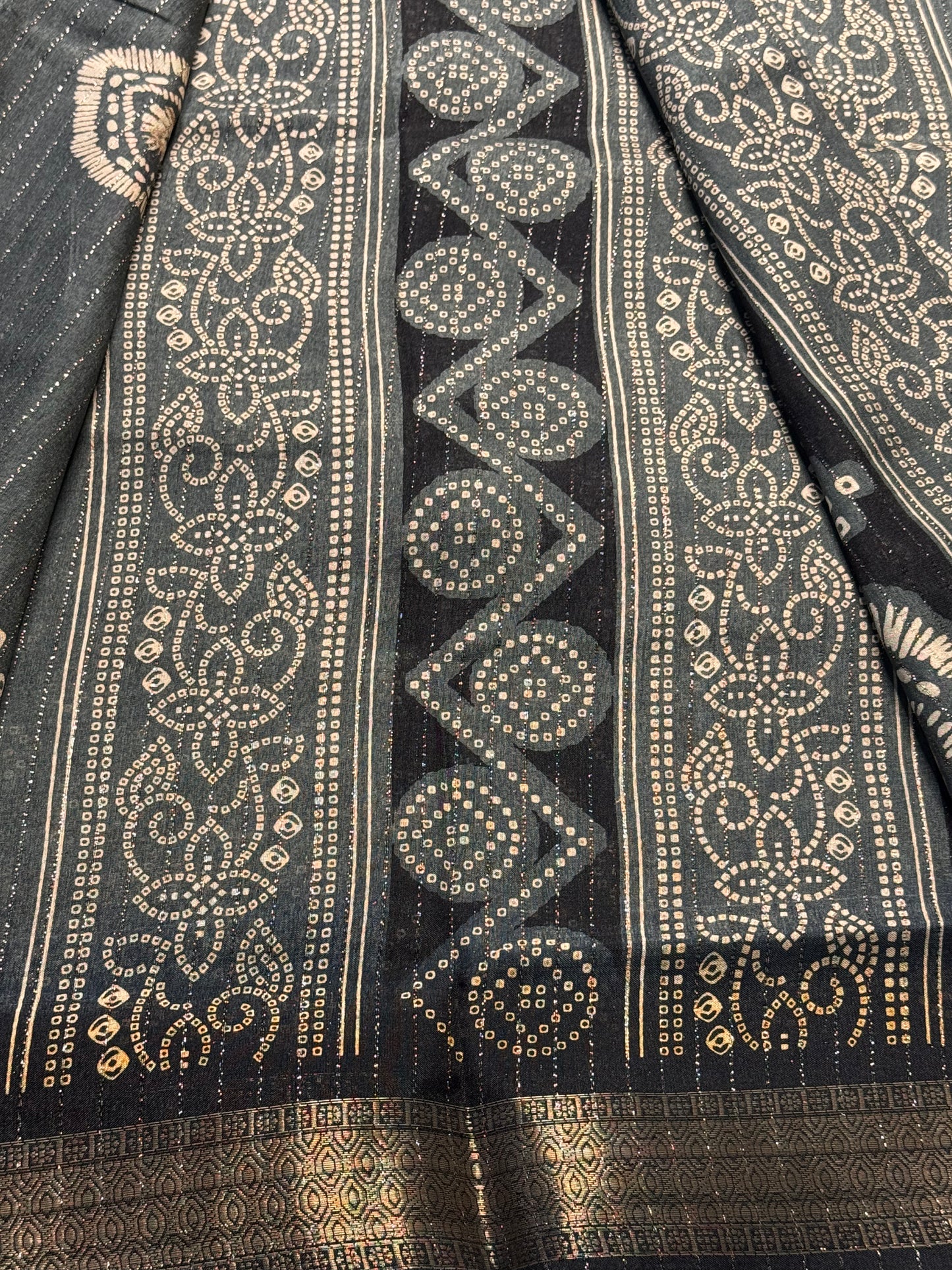 Crepe Silk Saree (Grey and Black)