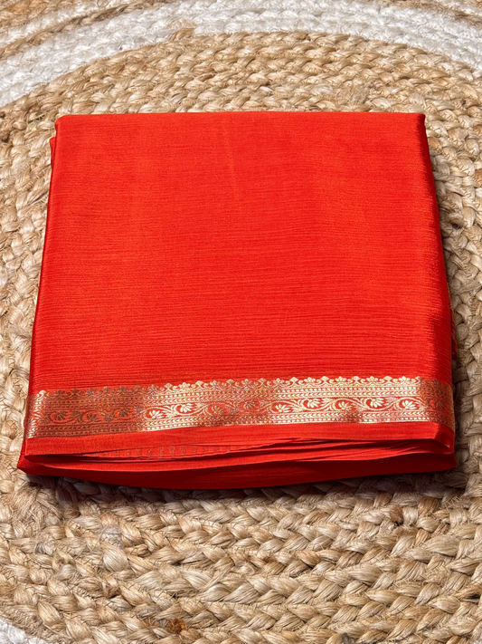 Crushed Chiffon (1-inch Floral Border) with Brocade Blouse