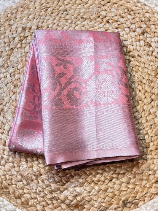 Light Pink Brocade Semi Kanchi Silk Saree