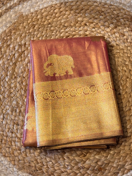 Rose Gold Semi Tissue Saree (Elephant Buttas)