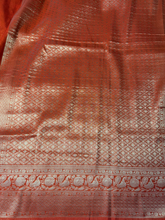 Brown with Orange Jaal Pattern Soft Georgette