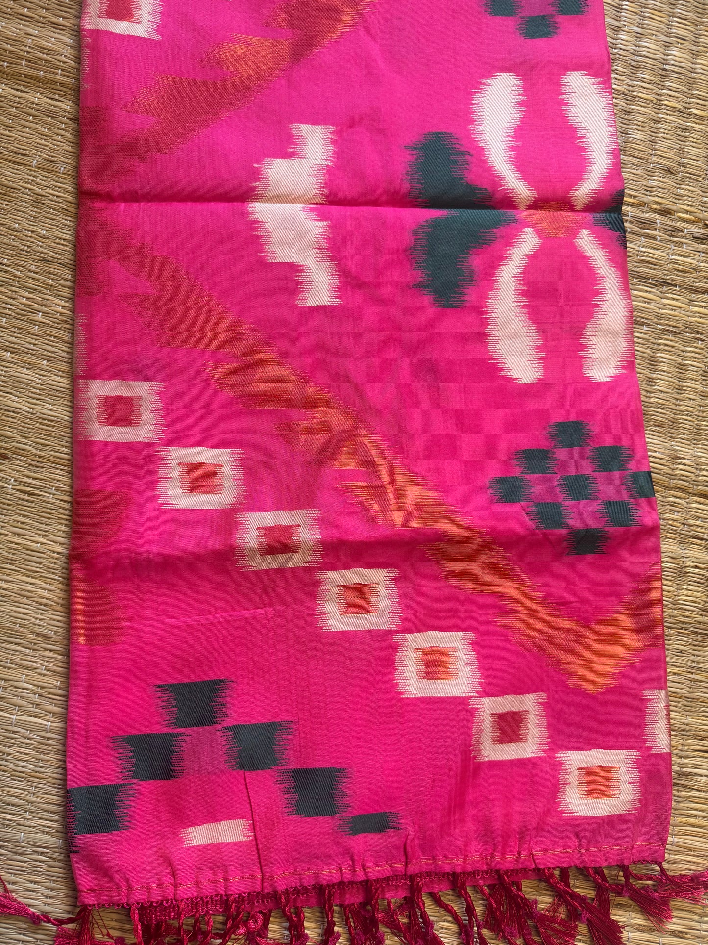Cream with Pink Soft Silk Ikat Saree
