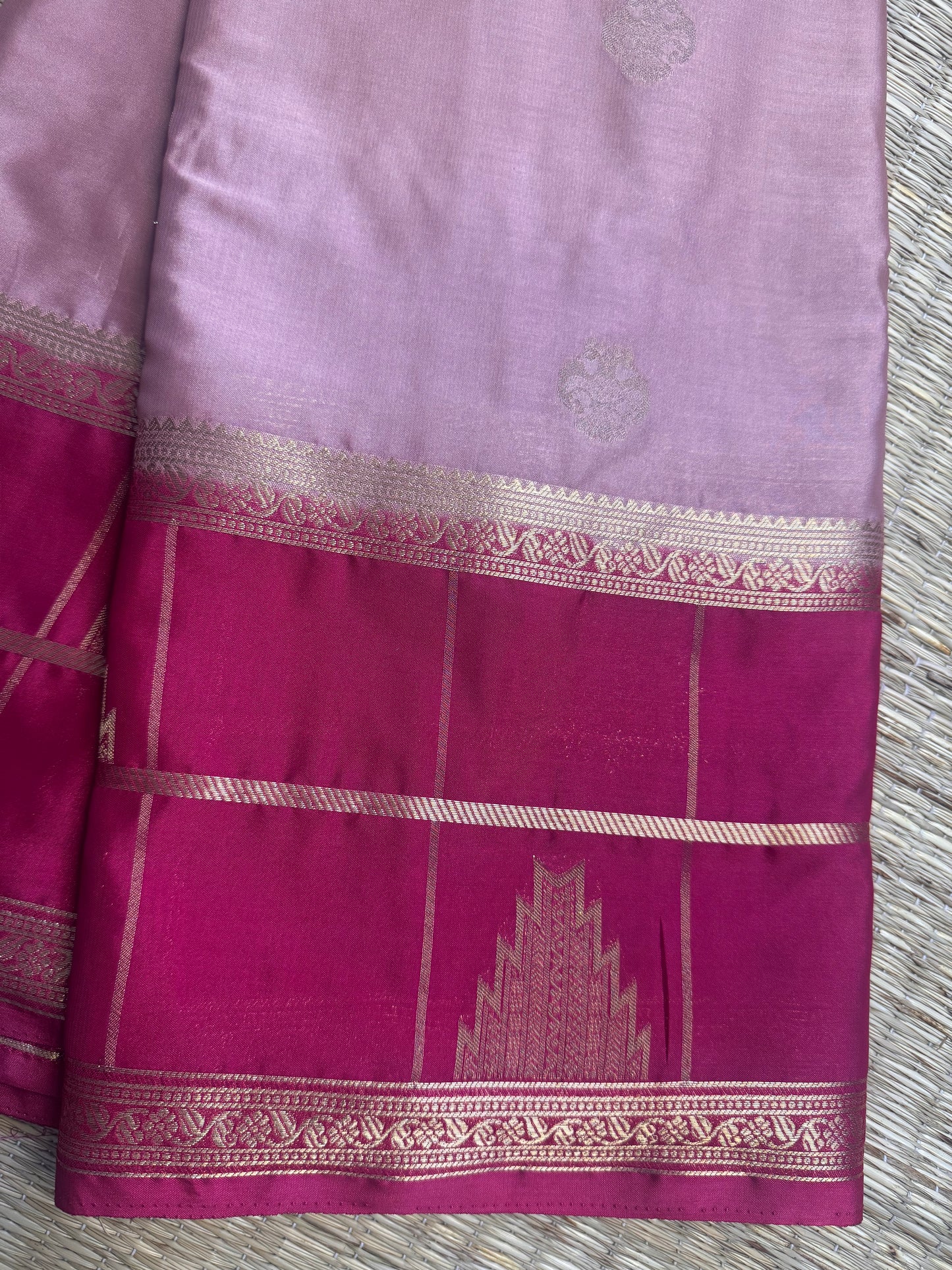 Pink Temple Gandaberunda Semi Crepe Silk