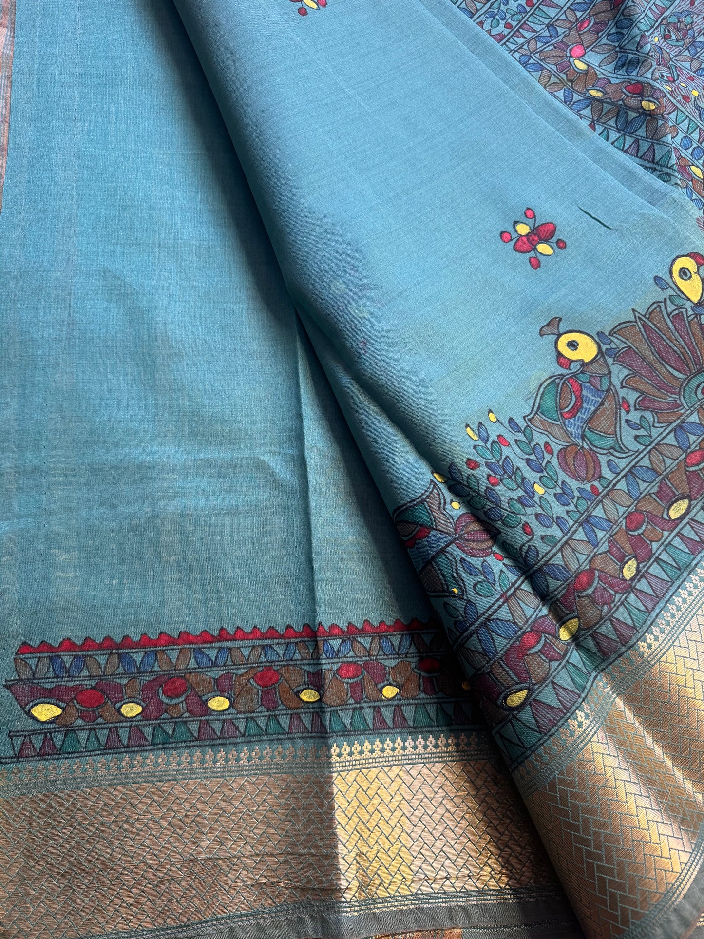 Madhubani Heritage Saree – (Pastel Blue)