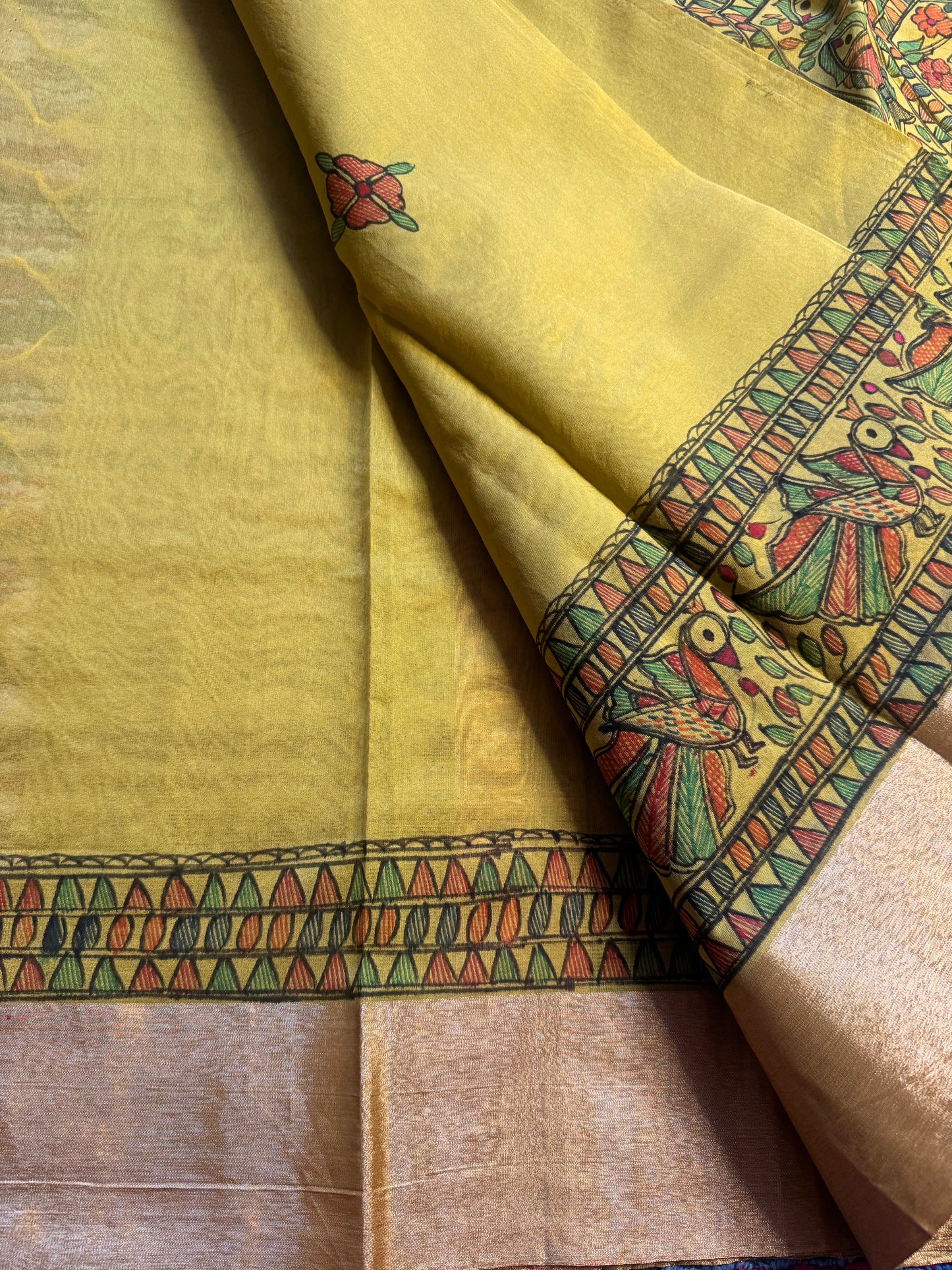 Madhubani Heritage Saree – (Parrot Green)