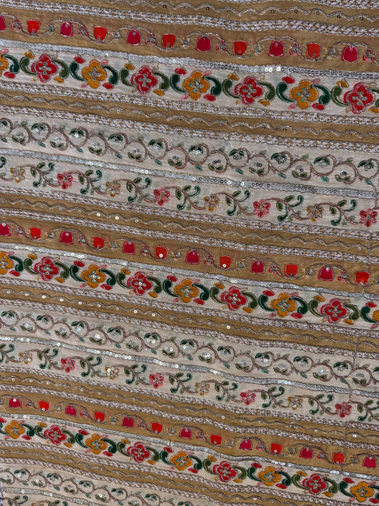 Cream Gold kalamkari Crepe Blouse Piece/Material