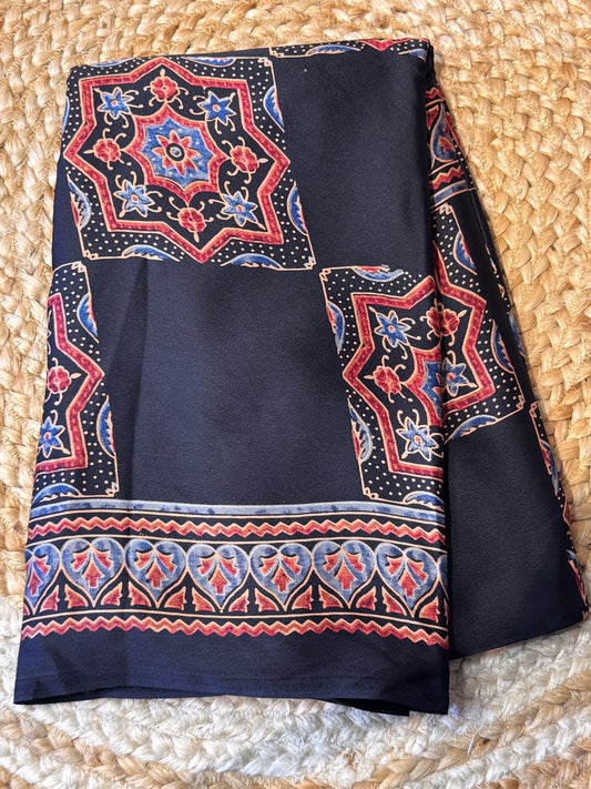 Black Satin Modal Noore Ajrak Silk