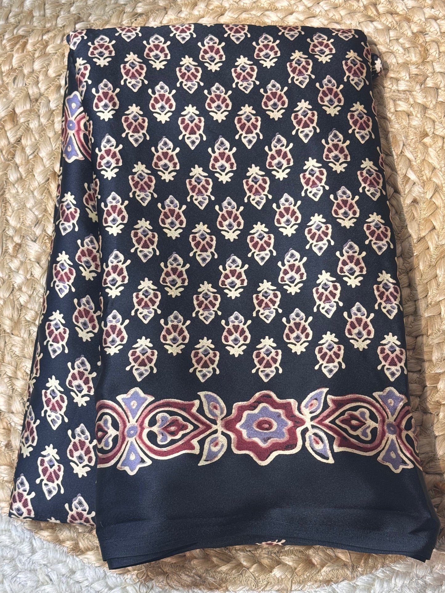 Black Satin Modal Noore Ajrak Silk