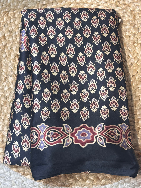 Black Satin Modal Noore Ajrak Silk