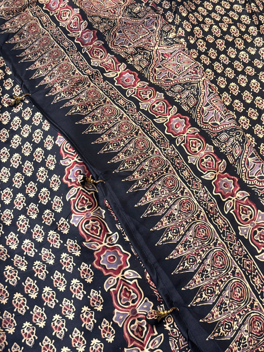 Black Satin Modal Noore Ajrak Silk