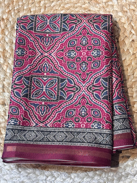 Semi Chanderi Silk with Ajrak Print