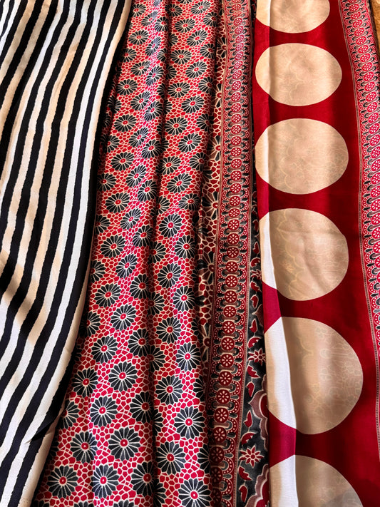 Black Satin Modal Silk in Stripes