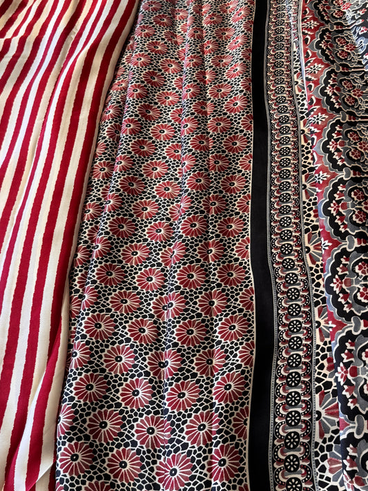 Red Satin Modal Silk in Stripes