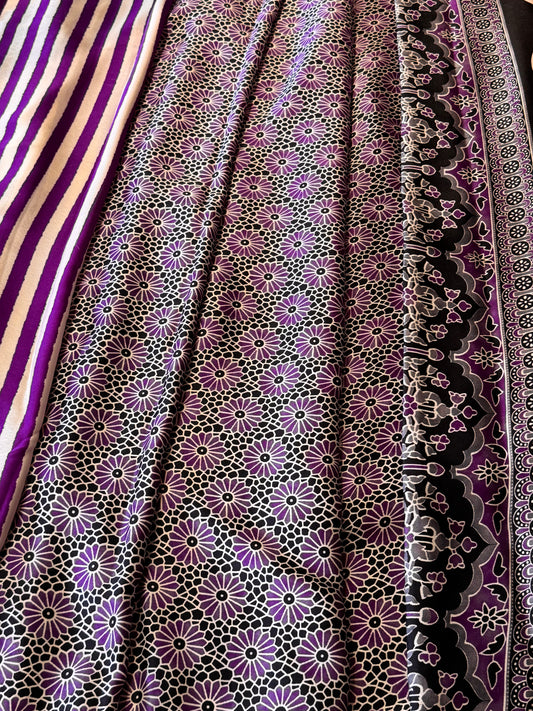 Purple Satin Modal Silk in Stripes