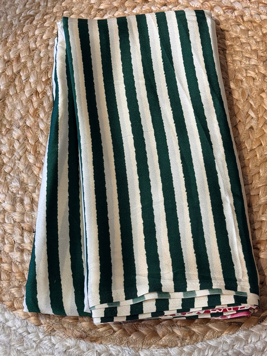 Green Satin Modal Silk in Stripes