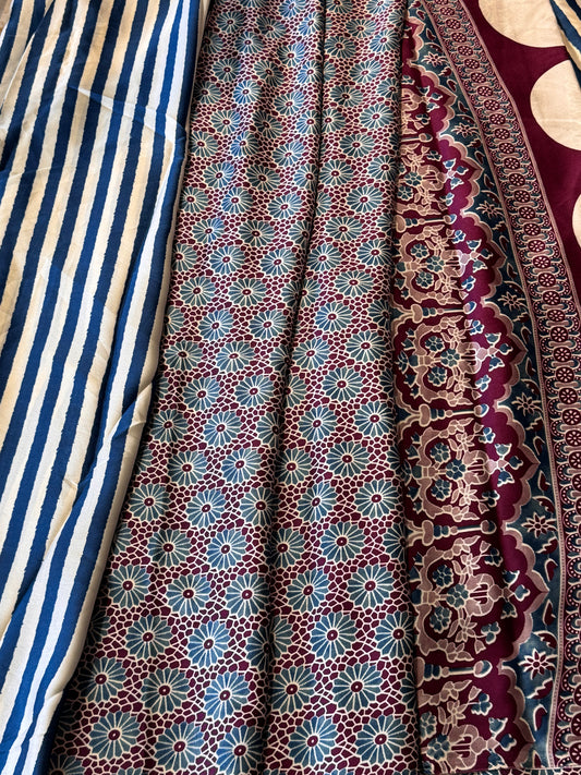Blue Satin Modal Silk in Stripes