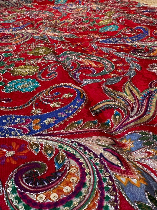 Red kalamkari Crepe Blouse Piece/Material