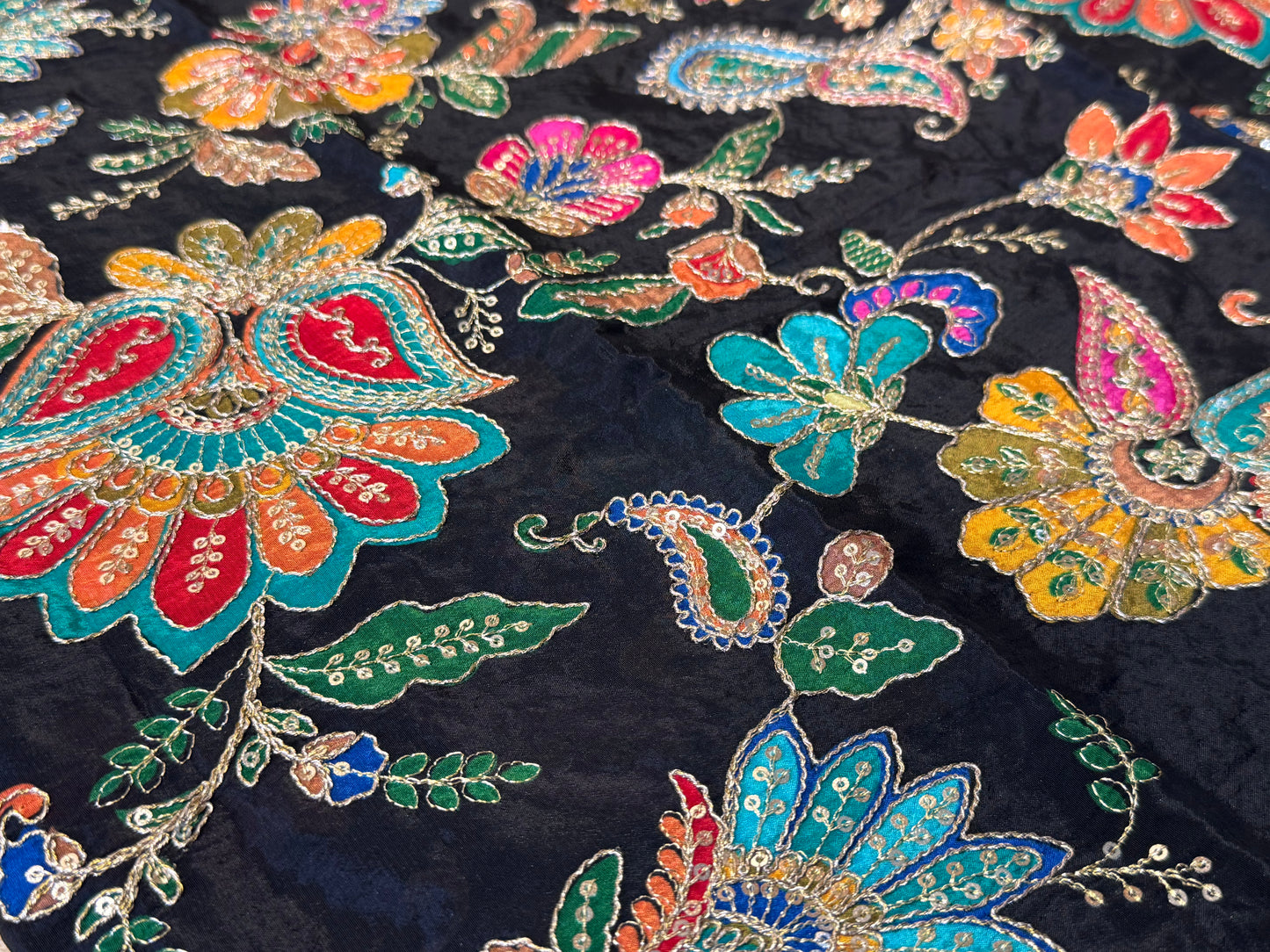 Black kalamkari Crepe Blouse Piece/Material