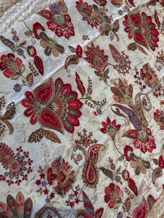 Cream with Maroon kalamkari Crepe Blouse Piece/Material