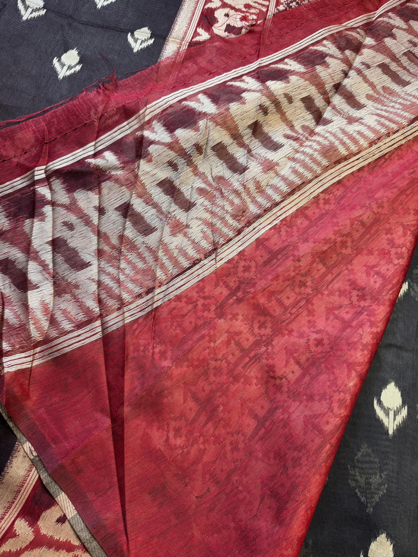 Black Jute Linen Cotton Saree