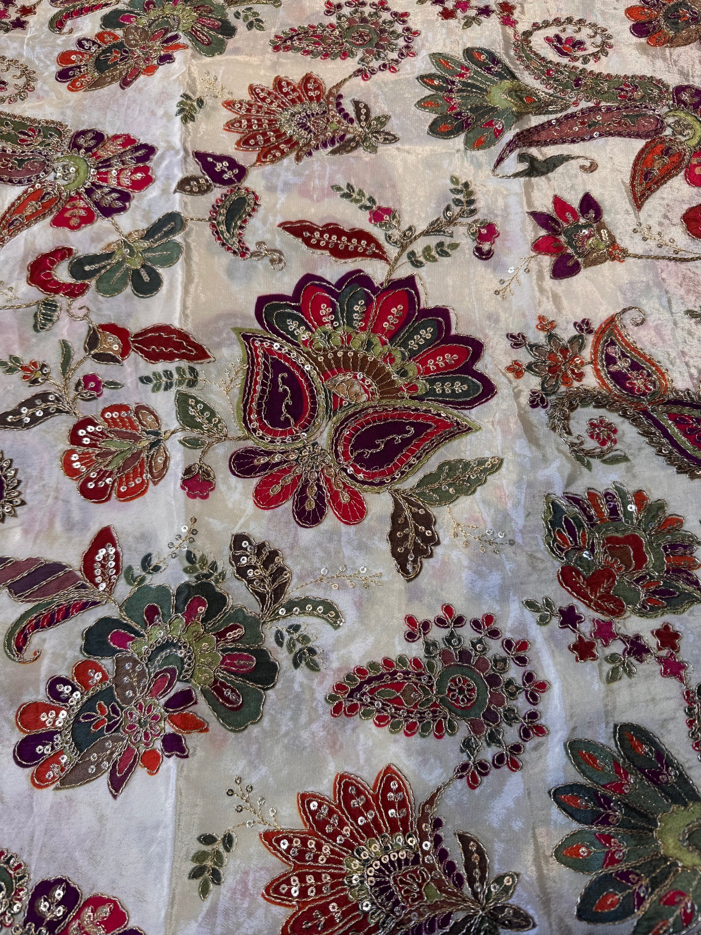 Purple with Green kalamkari Crepe Blouse Piece/Material