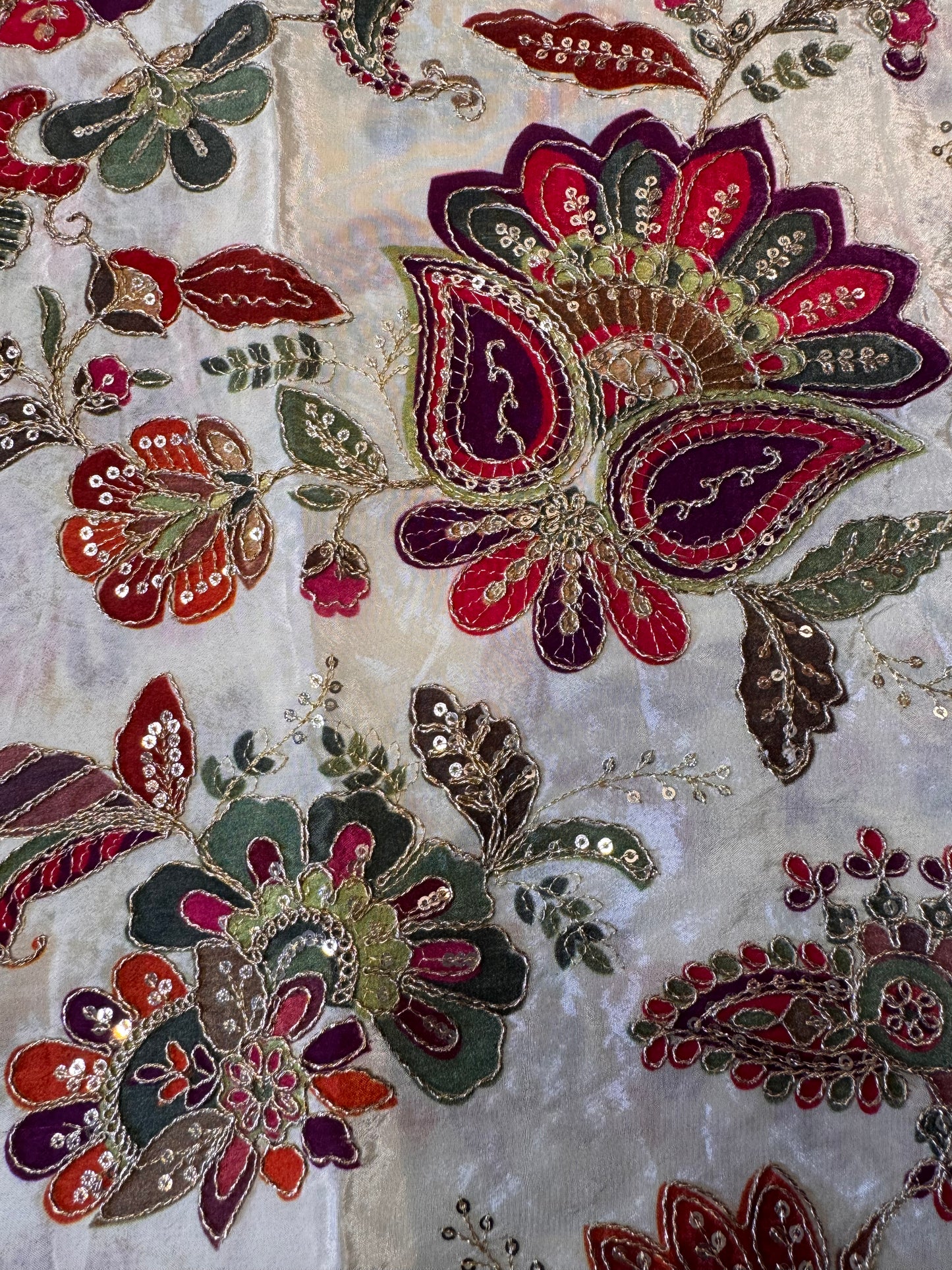 Purple with Green kalamkari Crepe Blouse Piece/Material