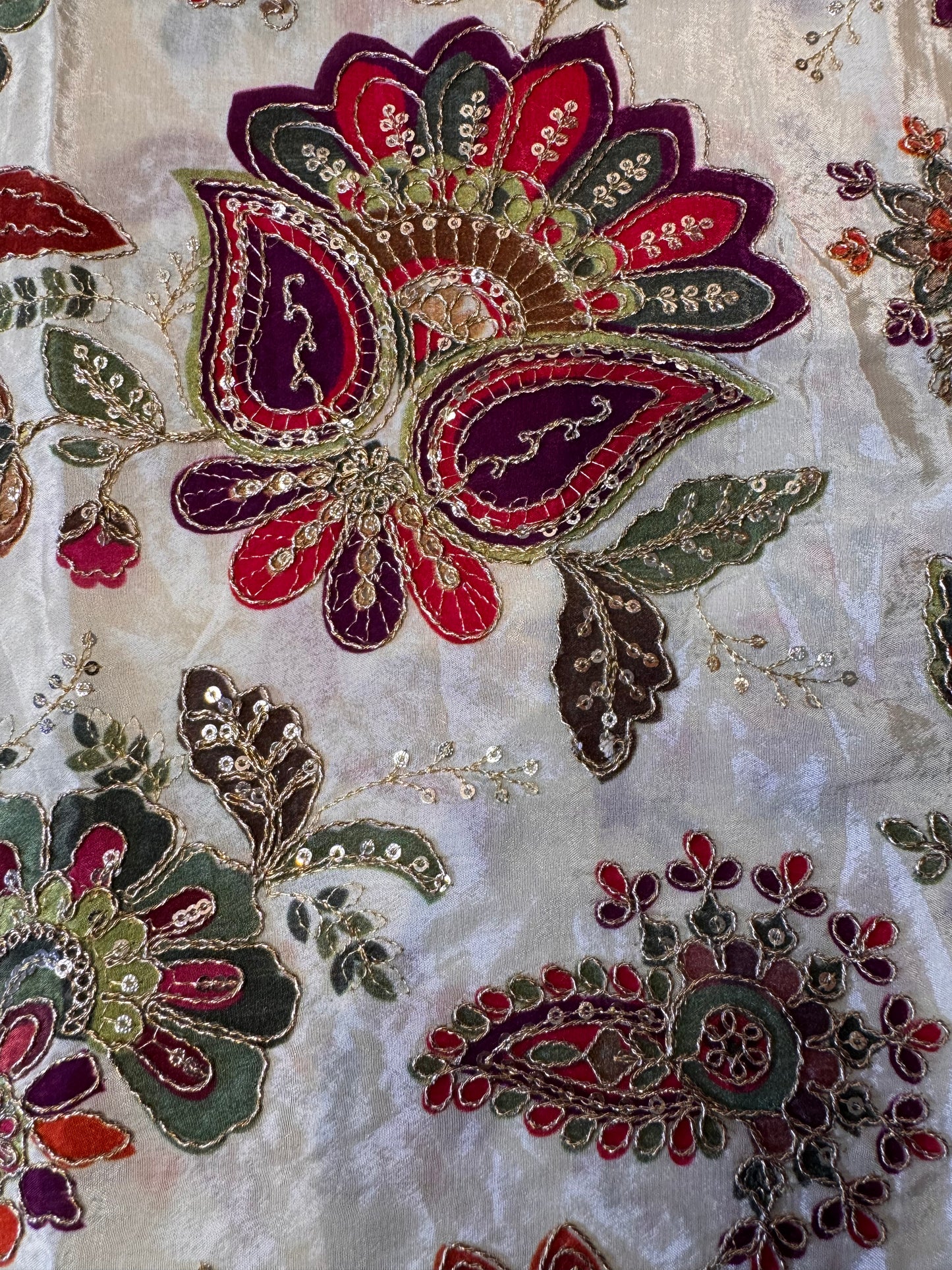 Purple with Green kalamkari Crepe Blouse Piece/Material