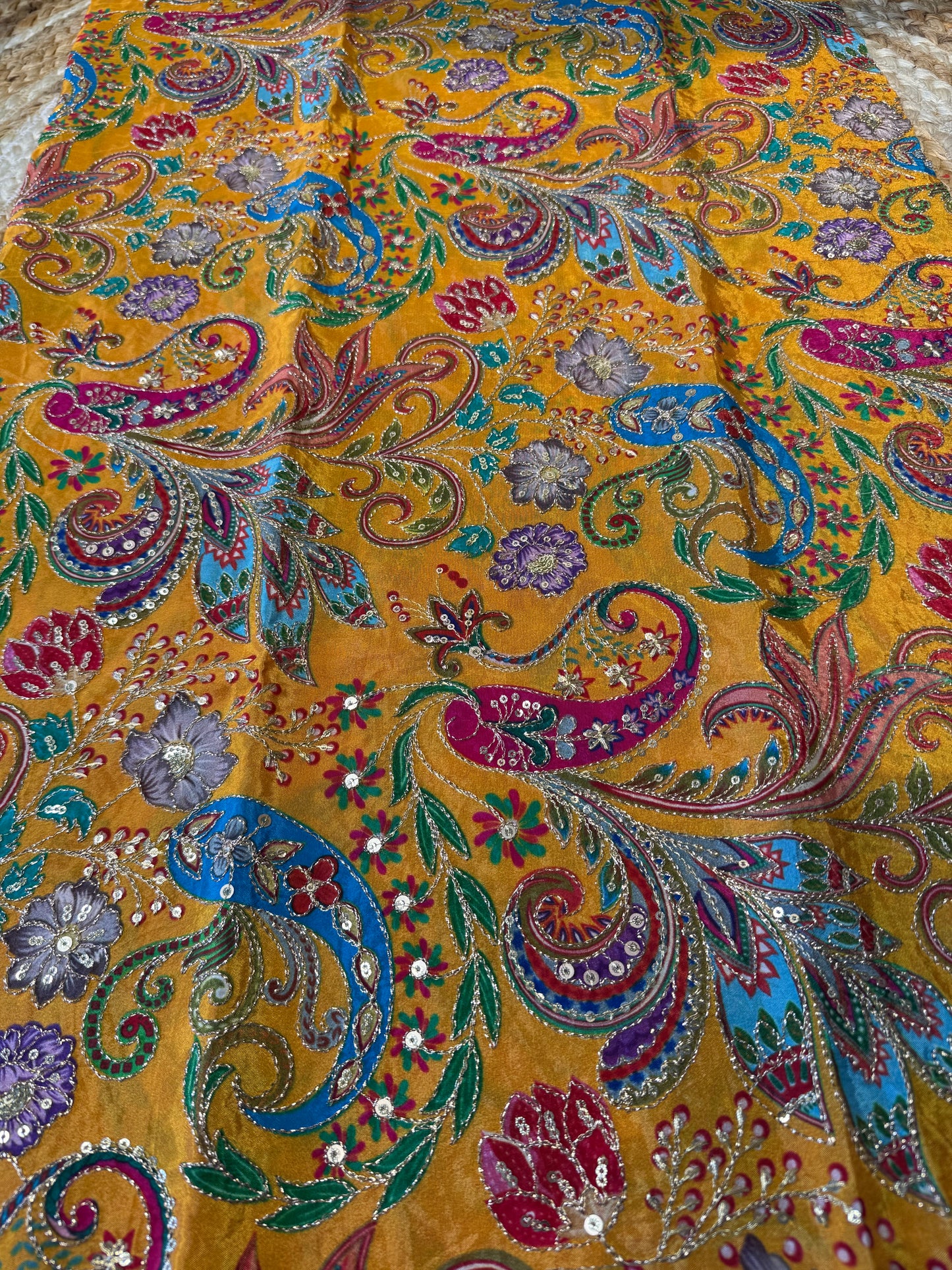 Yellow kalamkari Crepe Blouse Piece/Material