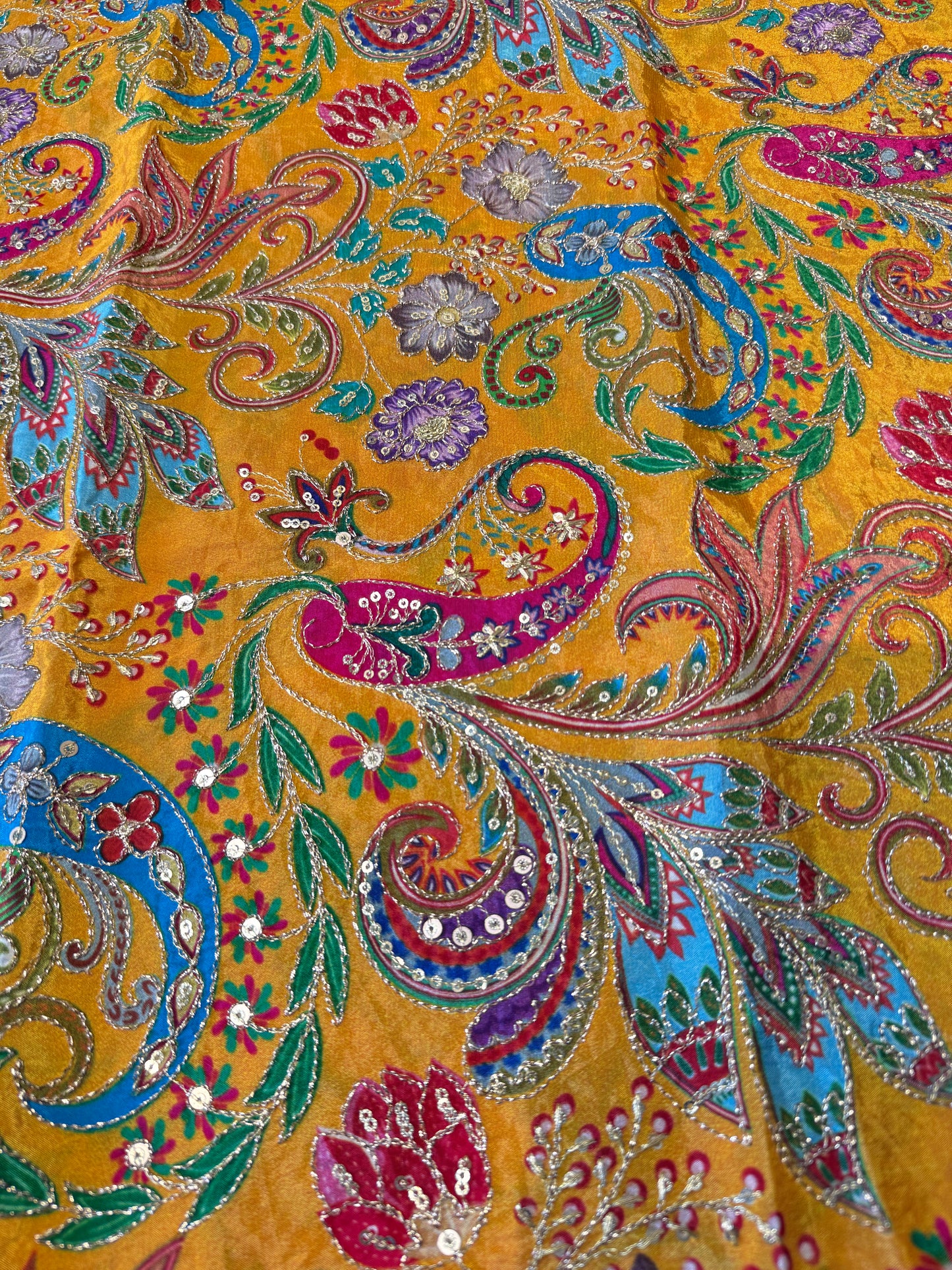 Yellow kalamkari Crepe Blouse Piece/Material
