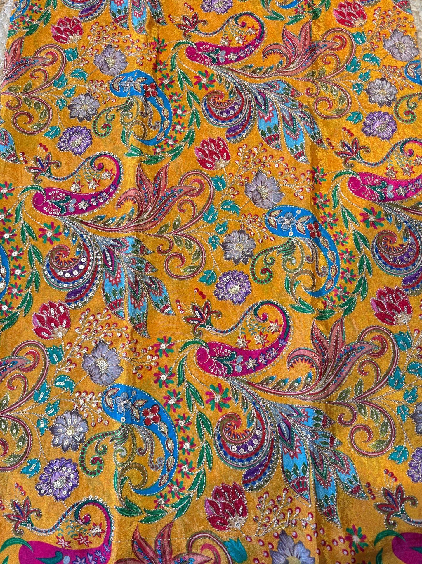 Yellow kalamkari Crepe Blouse Piece/Material