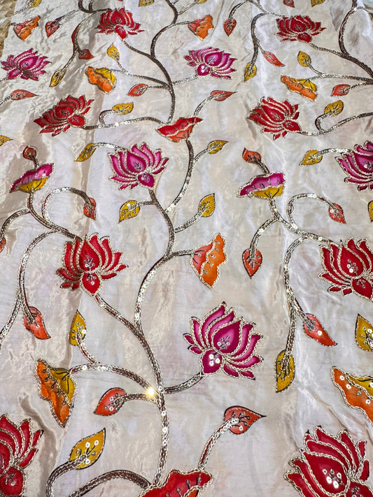 Lotus kalamkari Crepe Blouse Piece/Material