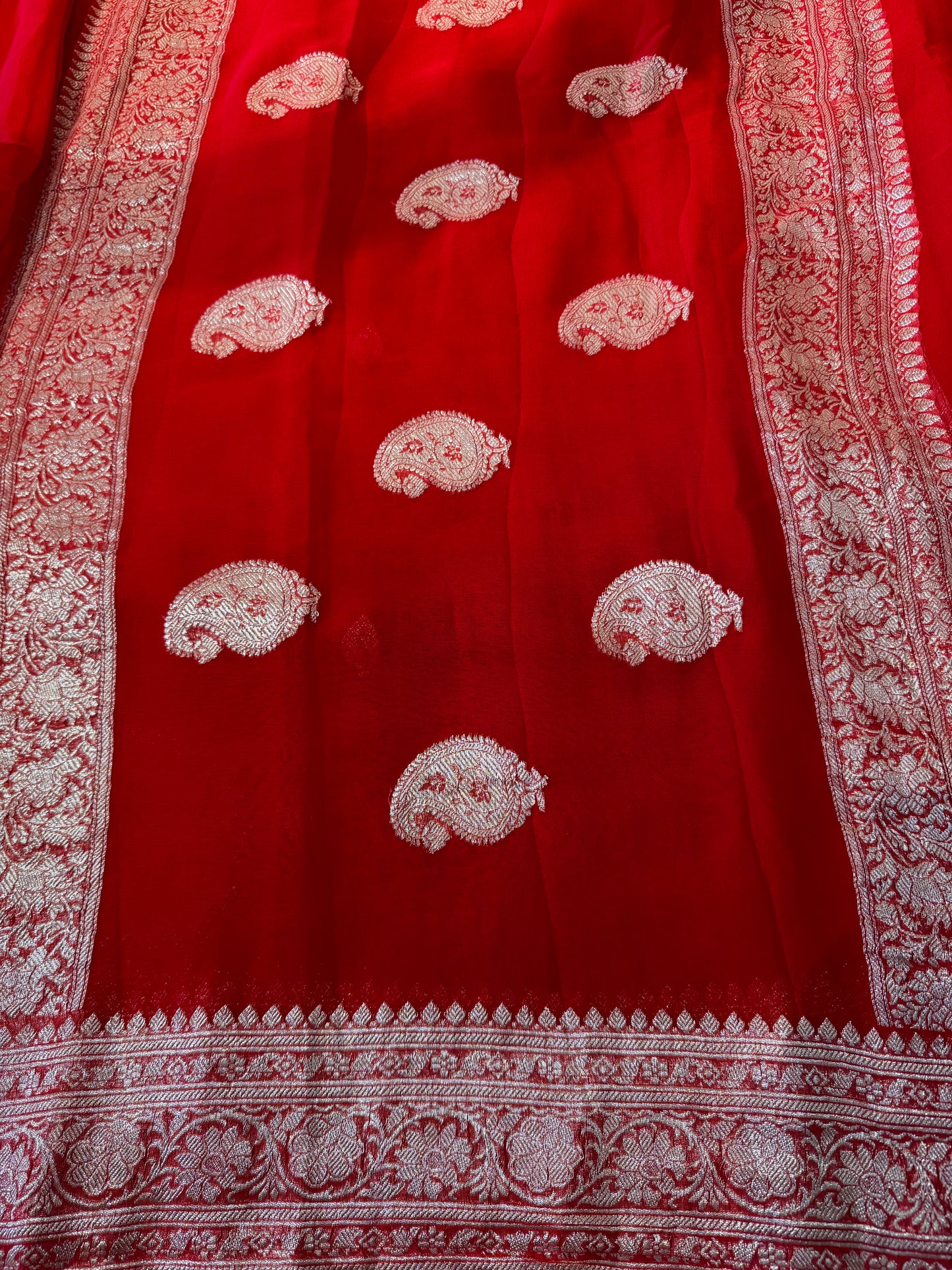 Red Khadi Banaras Pure Chiffon Saree