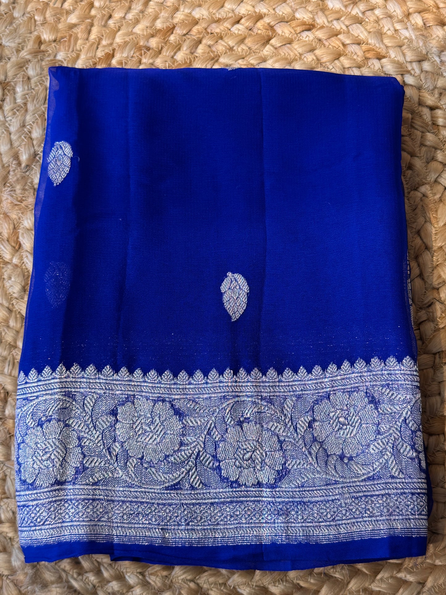 Blue Khadi Banaras Pure Chiffon Saree