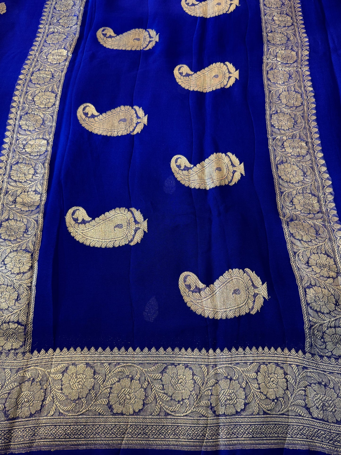 Blue Khadi Banaras Pure Chiffon Saree