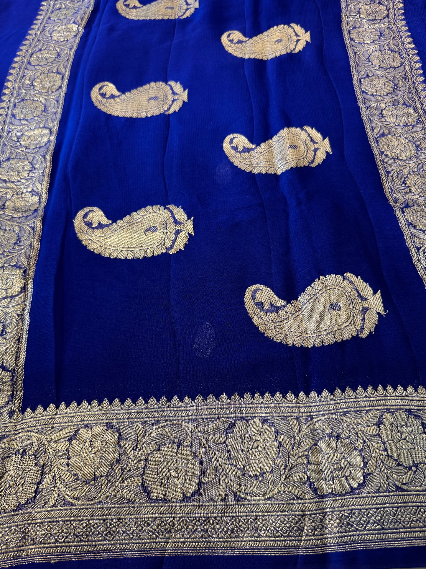 Blue Khadi Banaras Pure Chiffon Saree