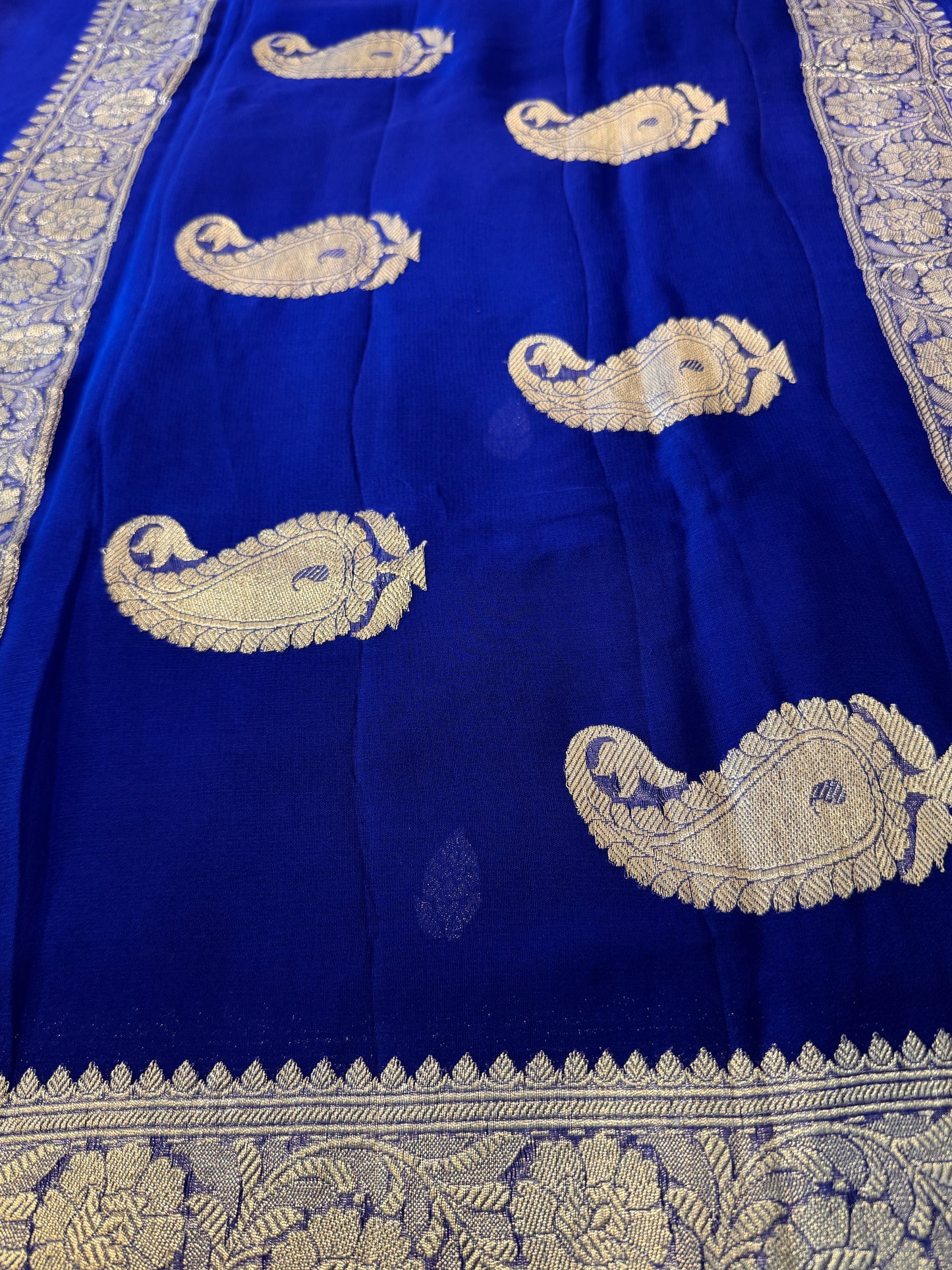 Blue Khadi Banaras Pure Chiffon Saree